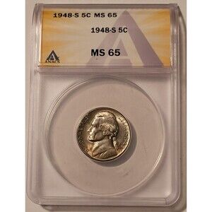 1948 S Jefferson Nickel MS65 ANACS Toning